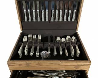 Kirk Stieff Sterling Silver Flatware Set with Wooden Case Paramount Pattern