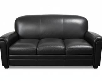 Black Classic Leather Three-Seater Sofa