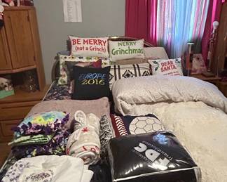 Assorted Bedroom Furniture and Decorative Pillows Blankets