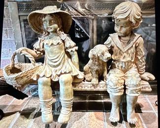 Vintage Children with Dog Garden Statue