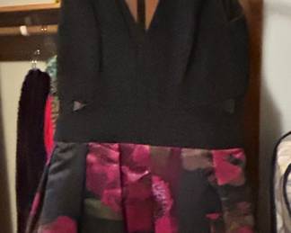 Xscape Black and Floral Print Fit and Flare Dress