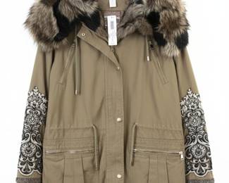 Chico's Embellished Parka Jacket with Faux Fur Hood