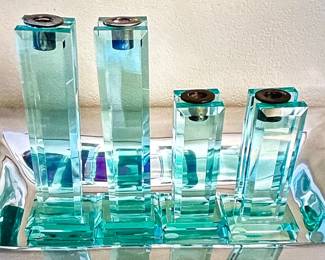 Set of 4 Crystal Block Candlesticks