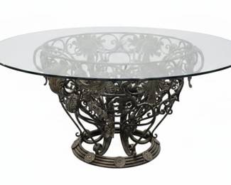 Ornate Art Nouveau Style Glass Top Dining Table