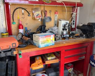 WORK BENCH, VICE, TOOLS