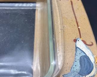 Hand painted Wooden Casserole Holder And Glass Insert
