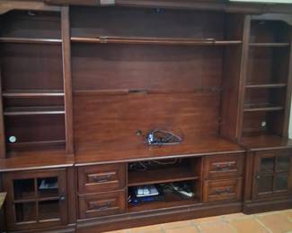 Dark Wood Entertainment Center Built In Dimmable Lights