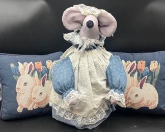 Vintage Country Girl Mouse And Bunny Pillows