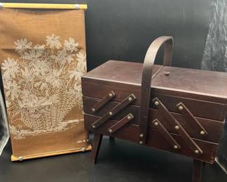 Vintage MCM Expandable Wood Sewing Box  Wall Hanging