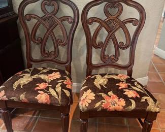Two Formal Dining Chairs, Solid Wood  Fabric, Damage To Legs See Photos