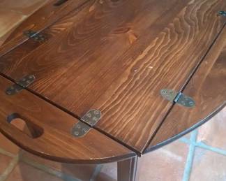 Oval Wooden Side Table With Folding Edges