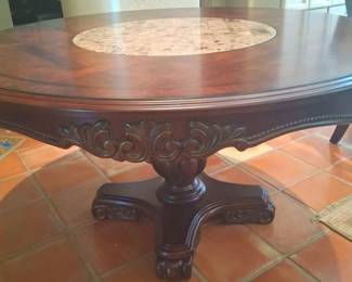 54 Round Wood Table With Stone Lazy Susan Inset
