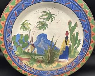 Vintage 12.5inch Mexican Tlaquepaque Opaco folk art platter