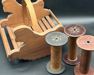 Antique Spools  Handmade Wood Basket