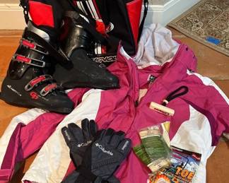 Ski Lot, 9.5 Nordica Boots, XLarge Columbia Ski Jacket  Gloves