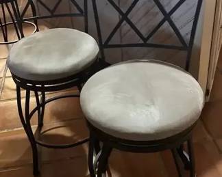 Set Of 2 Metal And Cloth Barstools