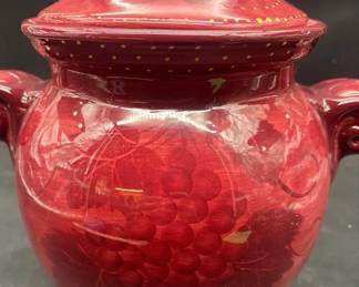 Earthenware Hand Painted Cookie Jar Red