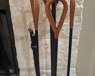 Fire Place Tools, Metal Black W Leather Handles