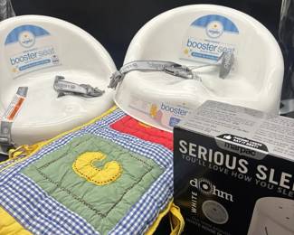 Baby Lot Of Sound Machine, Booster Seats 2, Pottery Barn Crib Bumper