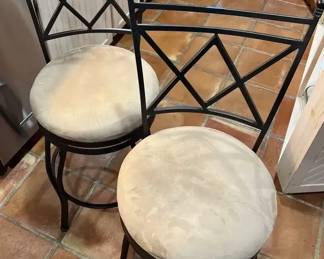 Barstools, Set Of 2, Metal wCloth Seats