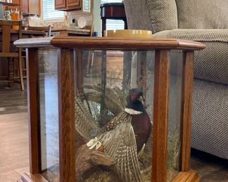 HEXAGON SHAPED DIORAMA END TABLE WITH PHEASANT AND FOLIAGE