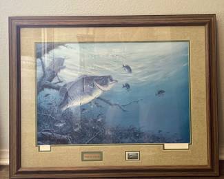 “BREAKFAST FOR A BLACK BASS” BY LARRY ANDERSON PRINT AND GAME STAMP