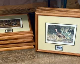 1990’S FRAMED SIGNED & NUMBERED BY VARIOUS ARTISTS TURKEY STAMPS WITH PRINTS
