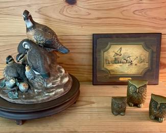 QUAIL FIGURINE, VINTAGE BRASS OWLS