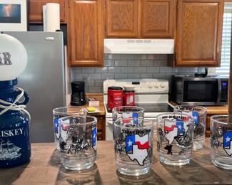 BAR LAMP, TEXAS SESQUICENTENNIAL BARWARE GLASSES
