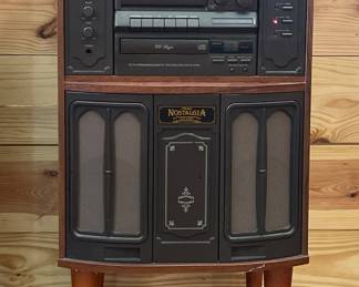 STEREO SYSTEM WITH TURNTABLE, CD PLAYER, CASSETTE, AND RADIO