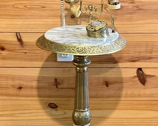 VINTAGE BRASS AND MARBLE TELEPHONE STAND
