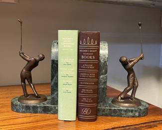 MARBLE AND BRASS GOLF BOOKENDS