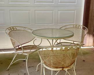 VINTAGE WROUGHT IRON PATIO TABLE & CHAIRS