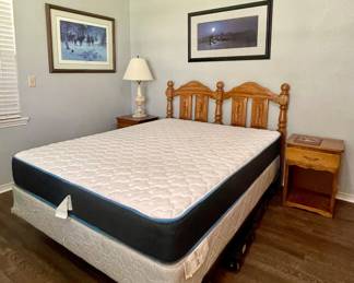 QUEEN SIZE BED AND MATTRESS, NIGHTSTANDS