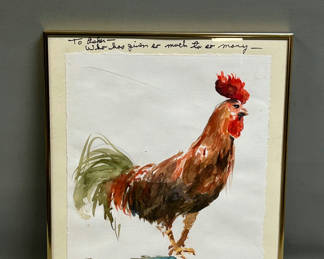 Lot 36: Signed Watercolor Rooster 
