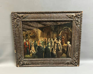 Lot 48: Oil on Board Market Scene 