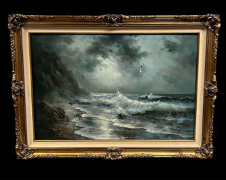 Lot 28: Large Seascape Oil on Canvas 