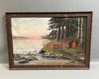Lot 38: Landscape Riverside Oil Painting 