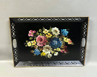 Lot 18: Signed Hand-Painted Tole Tray 