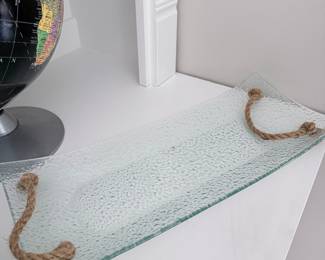 Textured Glass Tray with Rope Handles