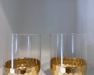 Set of 2 Gold Honeycomb Embossed Glass Tumblers