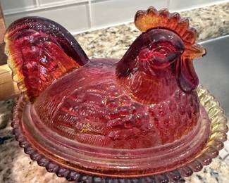 Glass Chicken Candy Dish
