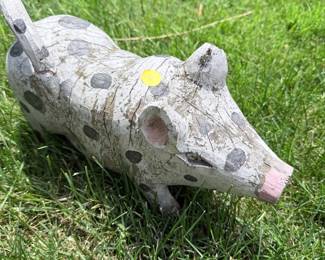 Hand Carved Wooden Pig Figurine