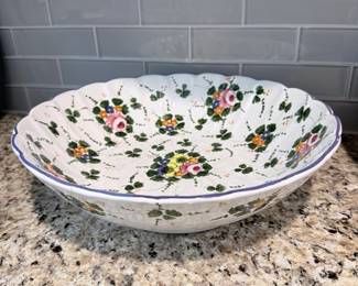 Hand-Painted Floral Ceramic Serving Bowl - Longchamp Nemours Pattern