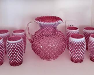 Photo 1 or 4 - Hobnail Fenton Glass Pitcher and Tumblers Set