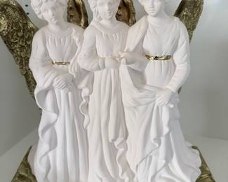 Three Graces Angelic Figurine with Gold Gilded Base
