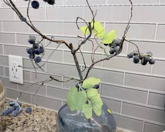 Artificial Blueberry Stem Arrangement in Swirled Glass Vase