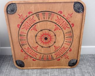 Vintage Carrom Board with Decorative Stenciling - The Carrom Co. No. 1 Archarena Style E