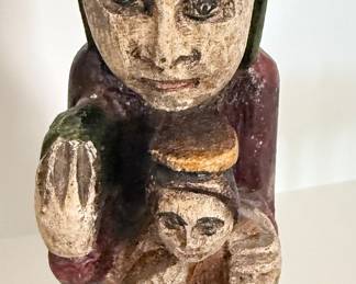 Vintage Hand-Carved Spanish Folk Art Mother and Child Figurine