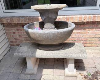 Campania International Jensen Oval Fountain with Pedestal Bench